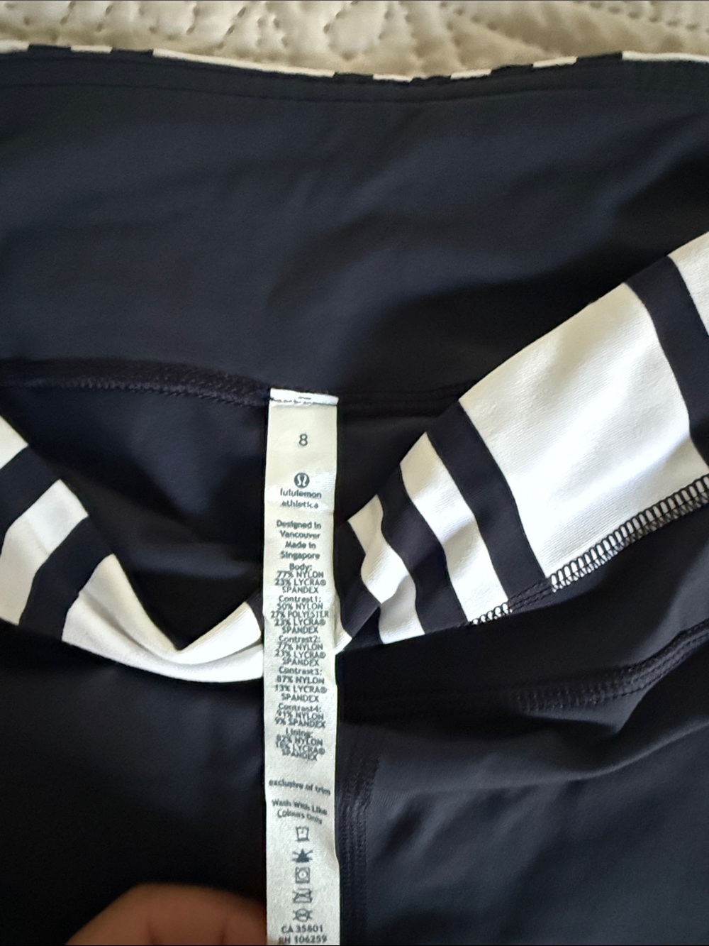 lululemon athletica Navy Crop Leggings with White Striped Waistband